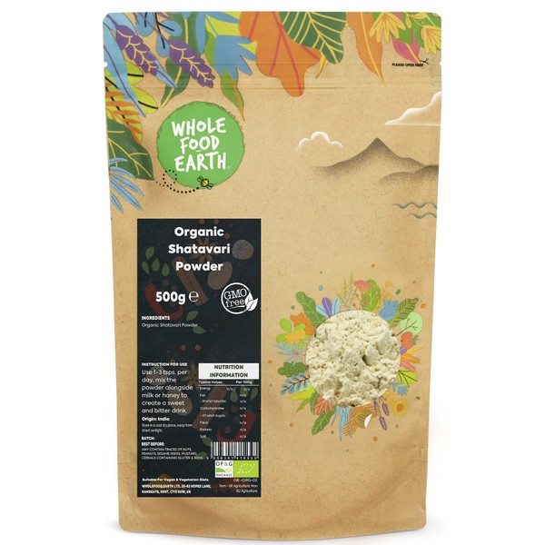 Wholefood Earth Organic Shatavari Powder 500 g | GMO Free | Certified Organic