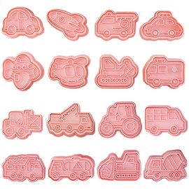 16 Pieces of Transportation Theme Molds, Creative Cartoon Molds, Fun Cookie Molds, Baking Tools, Kitchen Utensils