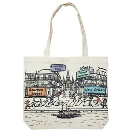 Beary Blu Cities Around the World Artwork Tote Bag Series- Designed in the USA, 17"x14", Double Sided Print, Souvenir & Gift (New Orleans)