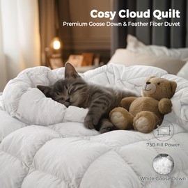 puredown® Goose Down Comforter King Size White Feather Down Duvet Luxurious Hotel Bed Comforter 100% Cotton Cover All Season Warmth Duvet Insert with 4 Corner Tabs - 104x90 Inch