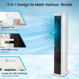 KOTEK 3 in 1 Evaporative Air Cooler, 40” Portable Cooling Tower Fan for Bedroom with 60°Oscillation, 4 Ice Packs, 5L Water Tank, 4 Speeds & LED Display, 9H Timer, Remote Control for Room Home & Office