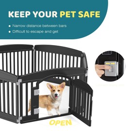 DUMOS Dog Playpen 4 Panel 24" Plastic Exercise Pen with Door Small Puppy/Medium Dogs Animal Pet for Outdoor, Garden, Yard, RV Camping，Black