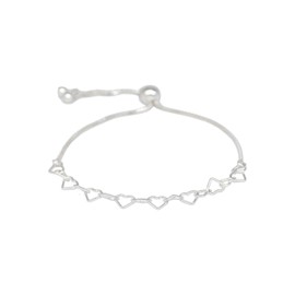 Kualitas Genuine 925 Sterling Silver Chain of Hearts Adjustable Slider Bracelet up to 10"