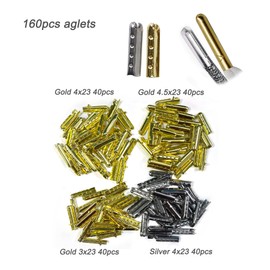 Shoelace Aglets Crimping Tool, 160pcs Metal Shoelaces Tips End Caps, Crimpe Tools for Attach Metal Sheath Aglets to the End of Laces Hoodie Shoelaces Tips DIY Installation 3, 4, 4.5 mm