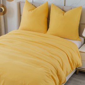 Beqnat Bed Linen 155 x 220 cm Yellow Gold - Soft Bed Linen Sets Duvet Cover 155 x 220 cm Pillowcase 80 x 80 cm Set of 2 Microfibre with Zip