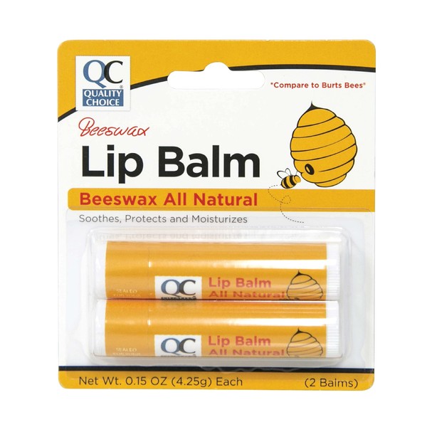 Quality Choice Beeswax Lip Balm All Natural 2 Tubes 0.15oz Each (1)