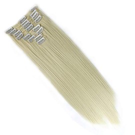 Clip in Hair Extensions - Bleach Blonde - Straight - 22in / 56cm - Full Head - 8 Pcs 150g - Heat Resistant Hair Piece