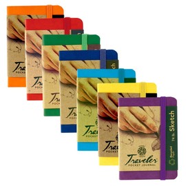 Pentalic Traveler Recycled Pocket Journal, 74 lb. 4 X 3 inches, Pack of 7, Rainbow Colors (KIT-07452-RAINBOW)