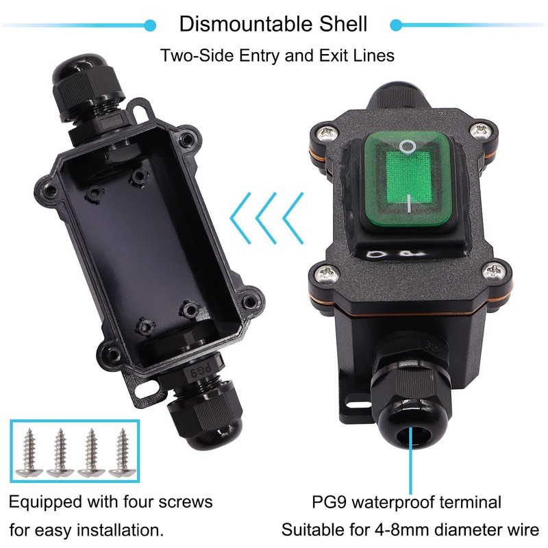 Hmknana IP67 Waterproof Inline Cord Switch 12V DC 20A DPST