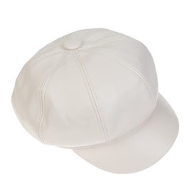 NiceYnn PU 8 Panel Newsboy Flat Cap Cabbie Baker Boy Peaked Beret Cap, Captain Sailor French Painter Peaker Sun Visor Hats Solid White