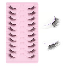 Oreola False Eyelashes, Natural Half Eyelashes, Cat Eye, Short Eyelashes, Thin Light Eyelashes, Corner Eyelashes, 10 Pairs of 3D Eyelashes, Reusable Fake Eyelashes