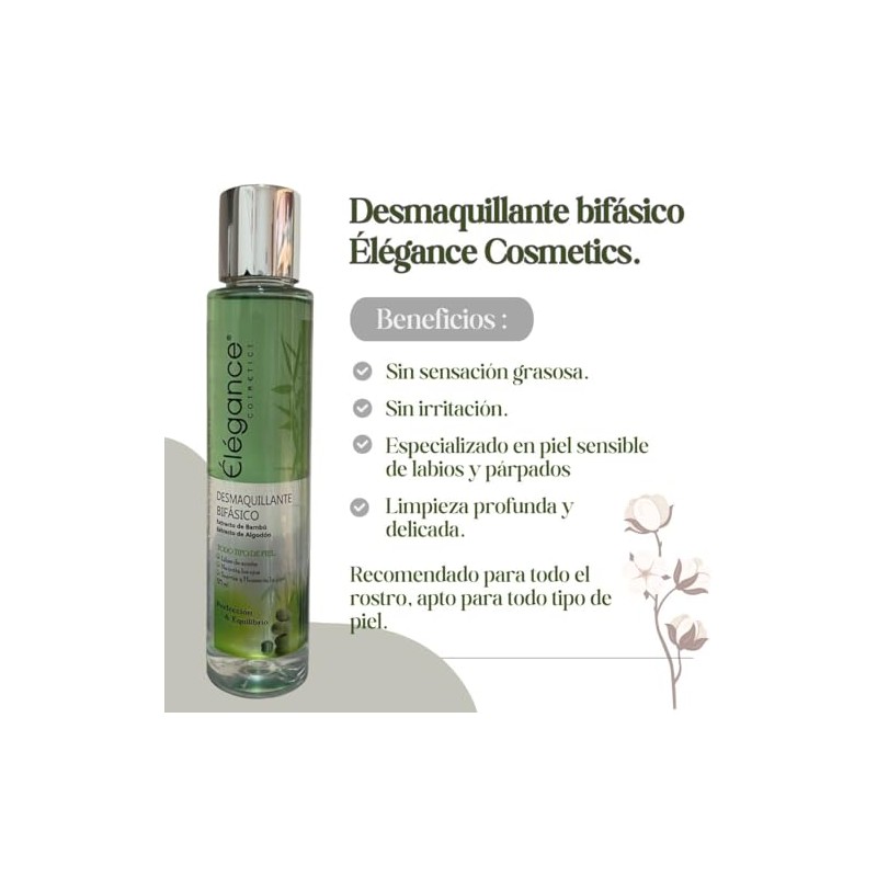 Kit Élégance Cosmetics, Loción Humectante de Té Verde + Desmaquillante