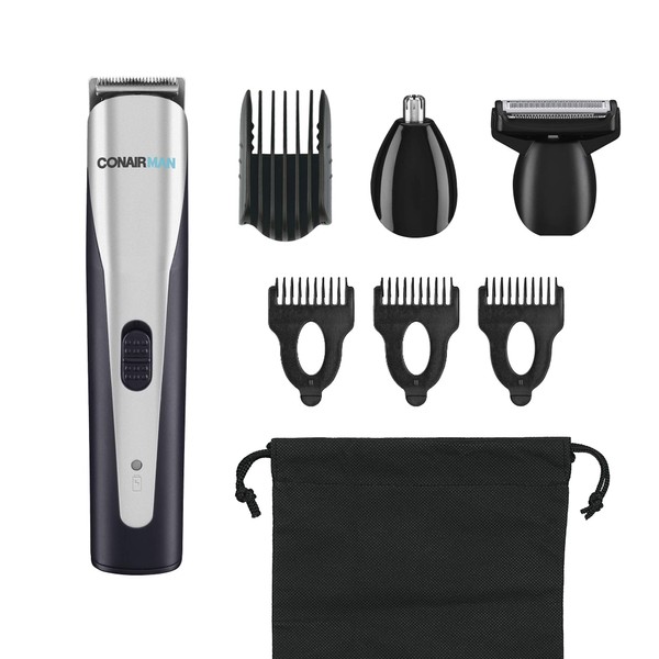 ConairMAN All-in-One Beard Trimmer for Men, For Body, Face, Ear and Nose Hair Trimmer, 8 piece Men's Grooming Kit, Lithium Battery-Powered