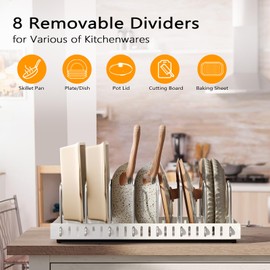 Pull Out Pots and Pans Organizer Under Cabinet, Sliding Lid Holder and Pan Rack in Kitchen, Slide Out inside Cabinet Storage for Pot Lid, Bakeware, Dishes, Pots and Pans Organizer, 1 Pack White