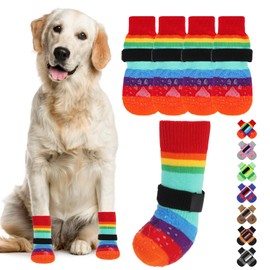 KOOLTAIL - Calcetines antideslizantes para perros para suelos de madera dura para evitar lamer patas con pinzas, 2 pares de protectores de patas, zapatos de perro de doble cara a rayas para perros