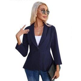 YesPerfect Women's Blazer 3/4 Sleeve Button R Schen B Ro Blazer Elegant Jacket, darkblue, M