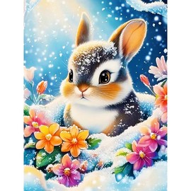 Huacan Winter Diamond Art Kits for Adults,Rabbit Diamond Painting Kits Full Drill Crystal Rhinestone Gem Art Craft Kits 12X16Inch