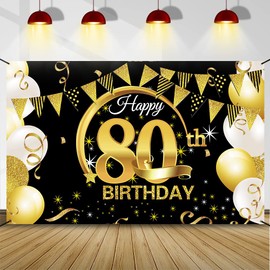 Bluelves Black Gold Birthday Decoration, Birthday Banner, Birthday Party Decor for Woman Man, Birthday Background Banner, Extra Large Fabric Sign Poster for Birthday Party Decoration
