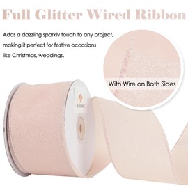 HUIHUANG Pink Wired Ribbon for Christmas Tree 2.5 inch Candy Pink Sparkle Glitter Wired Ribbon for Trees, Bows Making, Wreath Supplies, Gift Wrapping, Garlands, Home Decor, Crafts -10 Yards