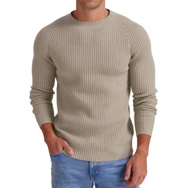 Sailwind Men's Crewneck Casual Sweater Structured Knit Soft Casual Pullover Khaki