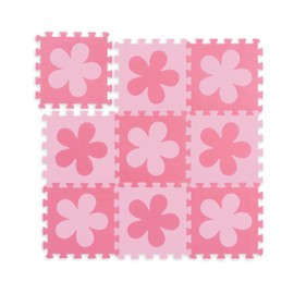 Relaxdays 10037471_1359 Heart Puzzle Mat Flower Pattern, 9 Pieces, EVA Foam, Non-Toxic, Play Mat 91.5 x 91.5 cm, Pink/Pink