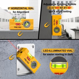 PREXISO 2-in-1 Line Laser Level Mini Torpedo Level 30 Ft Laser Line Leveler Tool