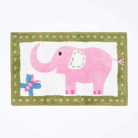 HOMESCAPES - 100% Cotton Tufted Pink Elephant Rug 50 x 80 cm Bath Mat or Children's Rug