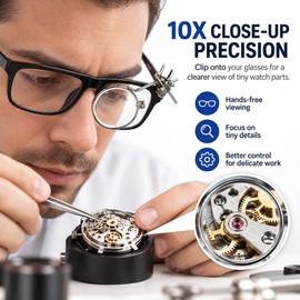 Clip-On Watch Repair Magnifier for Detail Work – 10X/20X Dual Glass Lenses with 25mm Rotatable Design
