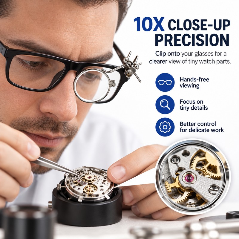 Clip-On Watch Repair Magnifier for Detail Work – 10X/20X Dual