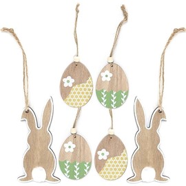 Wooden Easter Rabbits & Eggs Hanging Bonnet Decorations