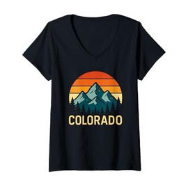 Womens Colorado - Retro Vintage Mountains Nature Hiking V-Neck T-Shirt