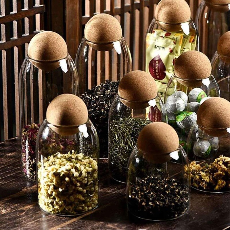 MOLADRI 800ML/27Oz Clear Glass Storage Cute Canister Holder Ball Wood