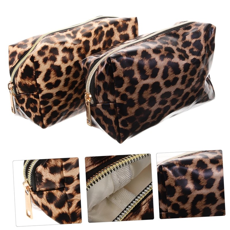 Healeved 4pcs Leopard Travel Cosmetic Bag Large Capacity Makeup Pouch
