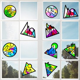 ORIGACH 18 Pieces Suncatcher Kit, 9 Types Mountain Veins Tissue Paper Stained Glass Kit with 32 Pieces Colored Tissue Paper for Kid Art Craft Window Art Classroom Art Craft