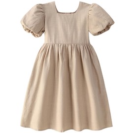 Goodplayer Toddler Girl Dress Kids Summer Short Sleeve Dresses Off Shoulder Ruffle Party Dress（Khaki,12-24 Months）