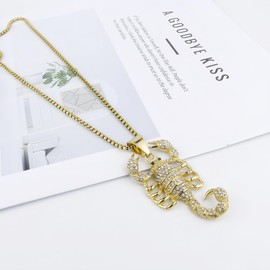 Joddfly Scorpion Pendant Necklace, 18K Gold Plated, Crystal Zircon, Hip Hop Style, 23.6+1.97inches (gold)