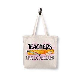 Vixar Teacher Tote shoping bag, Techer gift, End of year, Holiday (Teacher Live, Love)