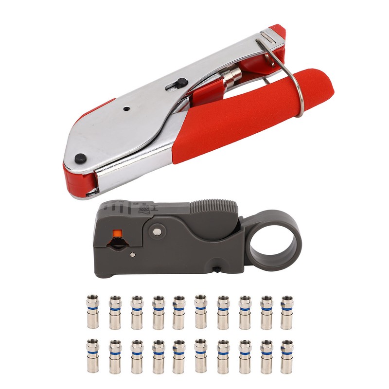 Coaxial Cable Crimper Wire Stripper Crimping Pliers with 20pcs F
