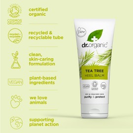 Dr Organic Tea Tree Heel Balm, for Dry & Cracked Feet, Cleansing, with Natural Sunflower Oil, Vegan, Cruelty Free, Paraben & SLS Free, Certified Organic, 100 ml