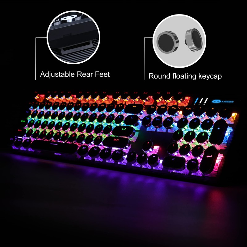Camiysn Typewriter Style Mechanical Gaming Keyboard, Black Retro Punk Gaming