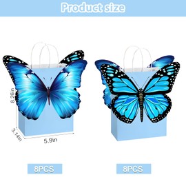 16pcs Blue Butterfly Party Favor Bags, Blue Butterfly Birthday Party Supplies, Cartoon Blue Butterfly Goody Snacks Treat Party Favor Bags with Handles for Kids Blue Butterfly Theme Party Decorations
