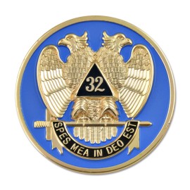 32nd Degree Scottish Rite Round Masonic Auto Emblem - [Blue & Gold][3'' Diameter