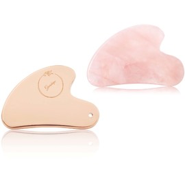 GUASHAPE Premium Gua Sha Facial Tools Rose Bundle, Stainless Steel (Rose Gold) + Rose Quartz