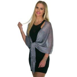 Shawls and Wraps for Evening Dresses, Wedding Shawl Wrap Fringes Scarf for Women Metallic Grey Silver Petal Rose