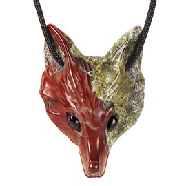 Artistone Dragon Bloodstone Crystal Fox Pendant 1.6 inch Fox Head Hand-Carved Gemstone Necklace Healing Crystal Statue Animal Collection Figurine with Gift Box