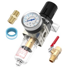 Air Pressure Regulator, Hoodutric 1/4 Inch Air Compressor Water Separator with Pressure Gauge Manual Drain Valve Ball Valve and Mounting Bracket - AW2000-02