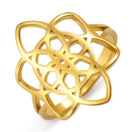 kkjoy Flower of Life Ring Stainless Steel Celtic Knot Flower Ring Promise Ring Jewellery for Women Charming Ladies, Stainless Steel, No Gemstone