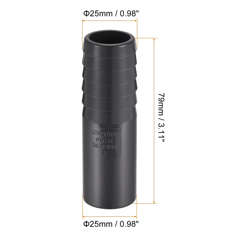 sourcing map PVC Pipe Fitting 25mm Barbed x 25mm OD