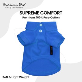 Parisian Pet Dog Polo Shirts - Breathable Dog Cotton Shirt - Solid Blue Color, Summer Pullover Dog Clothes - Button Up Collar Dog Polo Shirt for Large Dogs XL