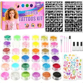 Children's Glitter Tattoo Set, 36 Colours, Waterproof Glitter Tattoos